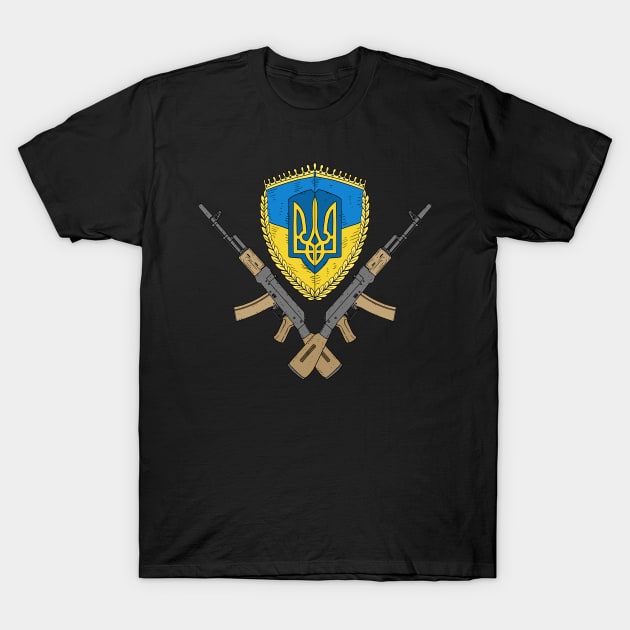Ukrainian flag with AK47 rifles. T-Shirt by JJadx